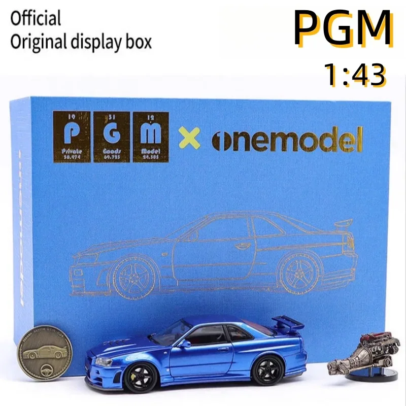 Фото Лимитированная серия PGM 1:43 GTR R34 Z-TUNE, литая под давлением модель с синим двигателем, имитационная модель из сплава, украшение для взрослых, игрушка для мальчиков, детский подарок. №1