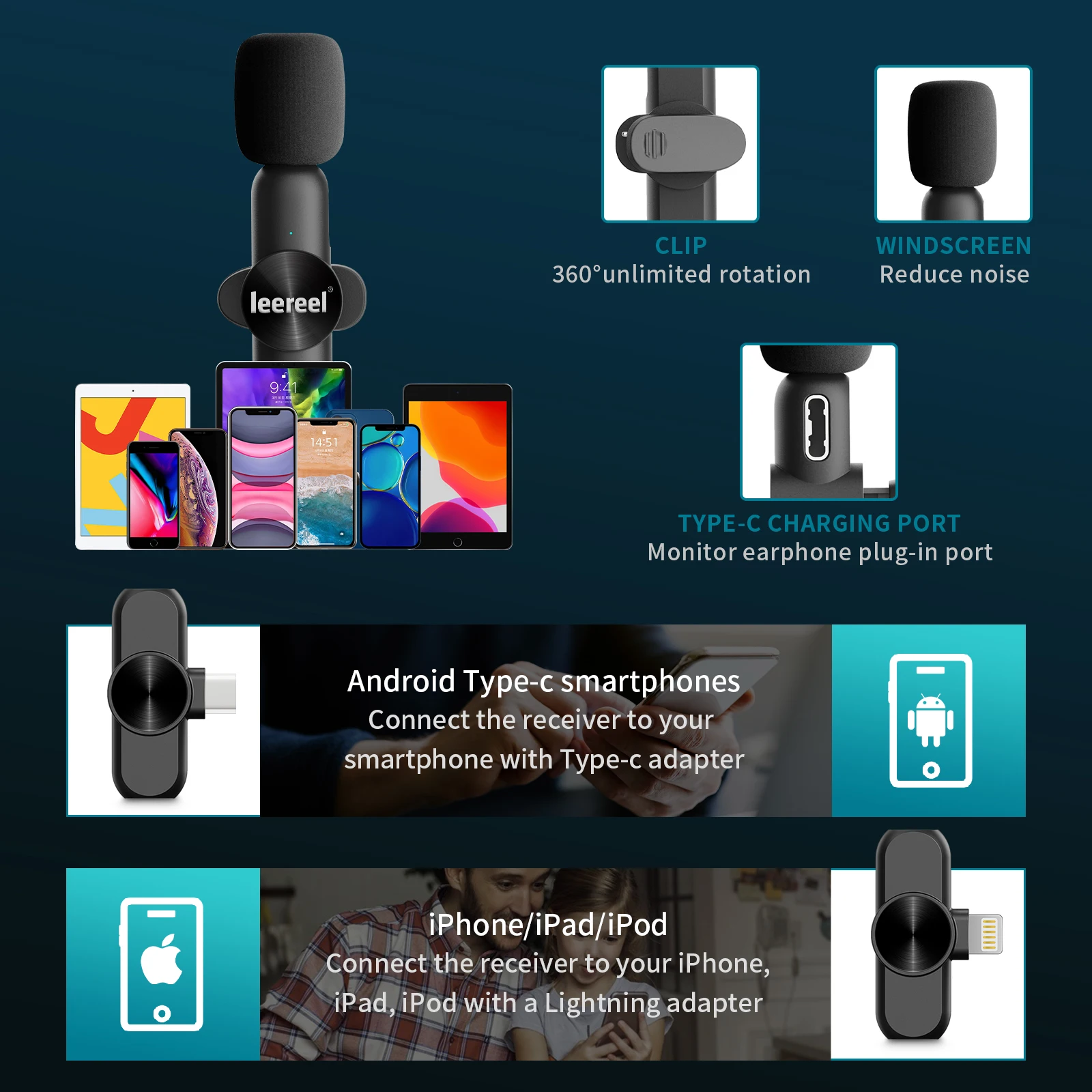 Беспроводной петличный микрофон с шумоподавлением для записи аудио и видео |