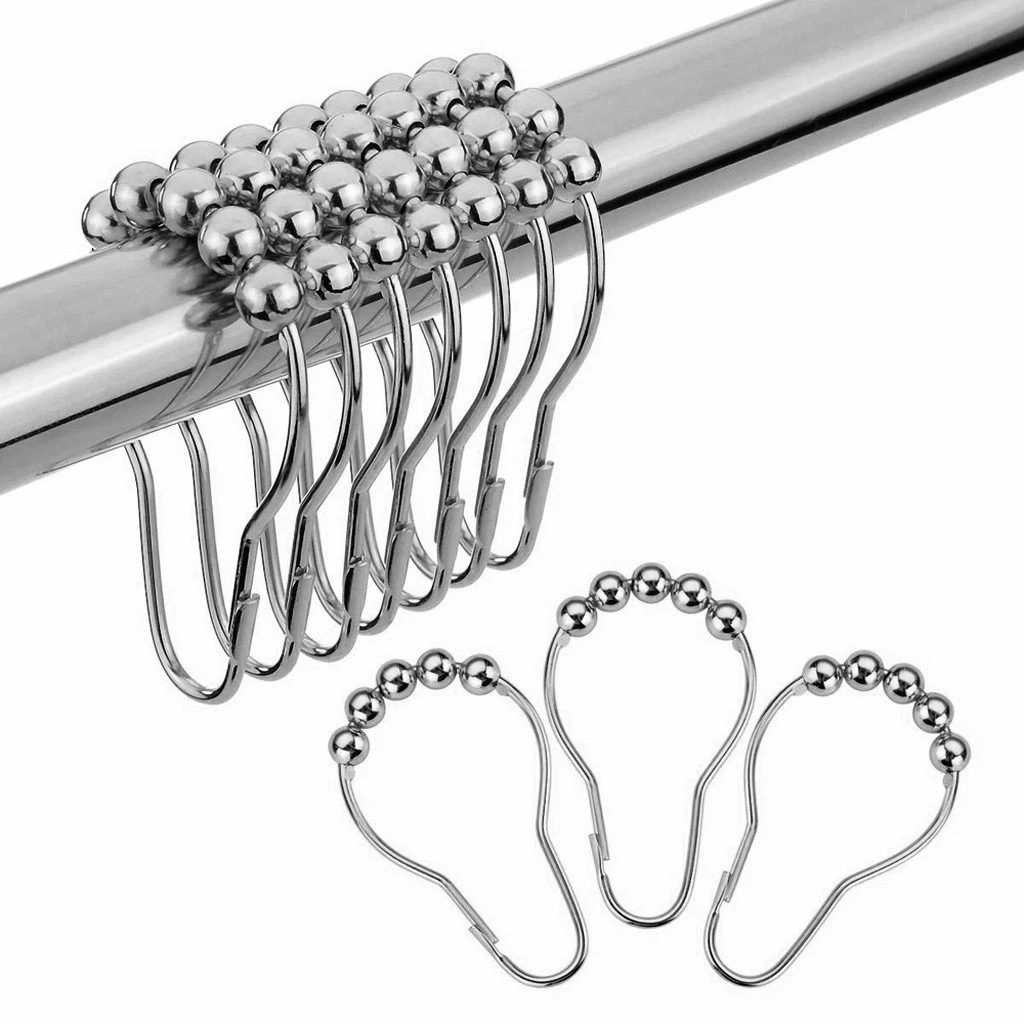 

1/3 Pcs/pack Bath Curtain Rollerball Shower Curtain Rings Hooks 5 Roller Polished Satin Nickel Ball Curtain Accessories