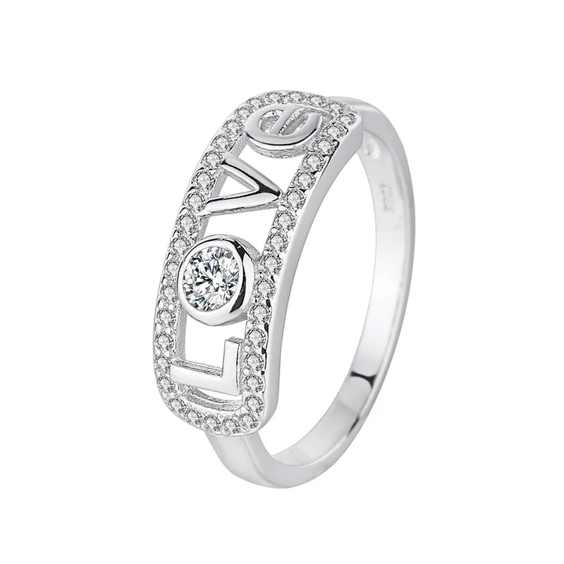 

Popular Valentine's Day S925 Sterling Silver Diamond Set LOVE Ring Is a Stylish And Elegant Jewelry Gift For Couples