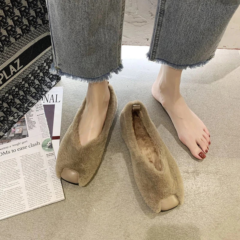 

Повседневная женская обувь, женская обувь с круглым носком, осенняя модная мягкая обувь без шнуровки, лоферы, меховые Мокасины, платье, осен...