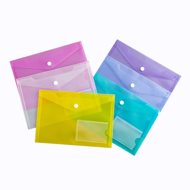 Plastic Envelopes Poly Envelopes A5 PP Snap Button Document Envelope File Folder Bag with Name Card Pocket