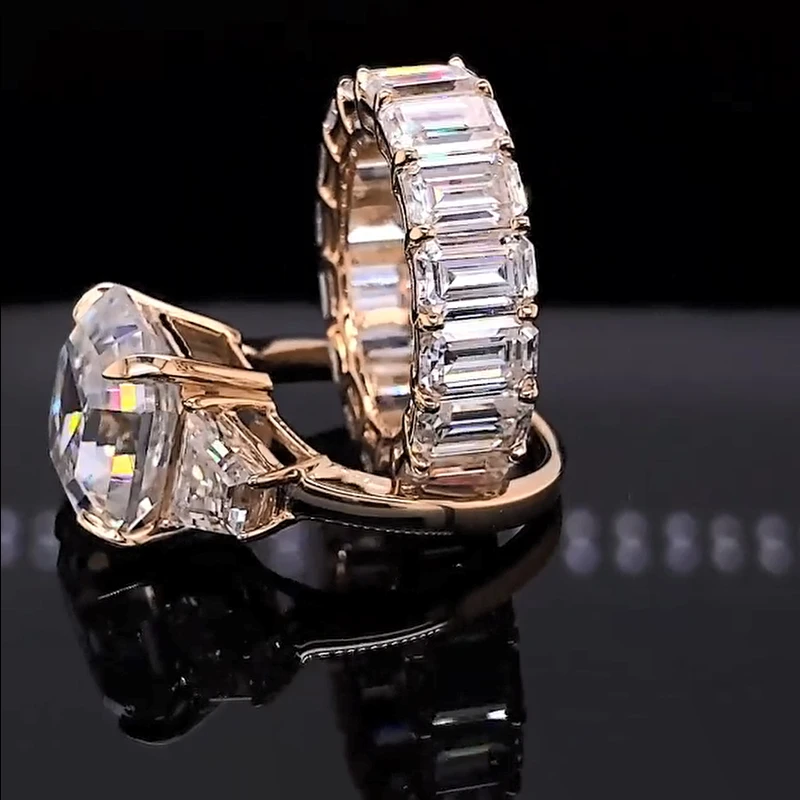 luxury 4Carat Asscher shape set Ring 18K Au750 White Gold DVVS Moissanite Diamonds Wedding Party Engagement Anniversary Rin