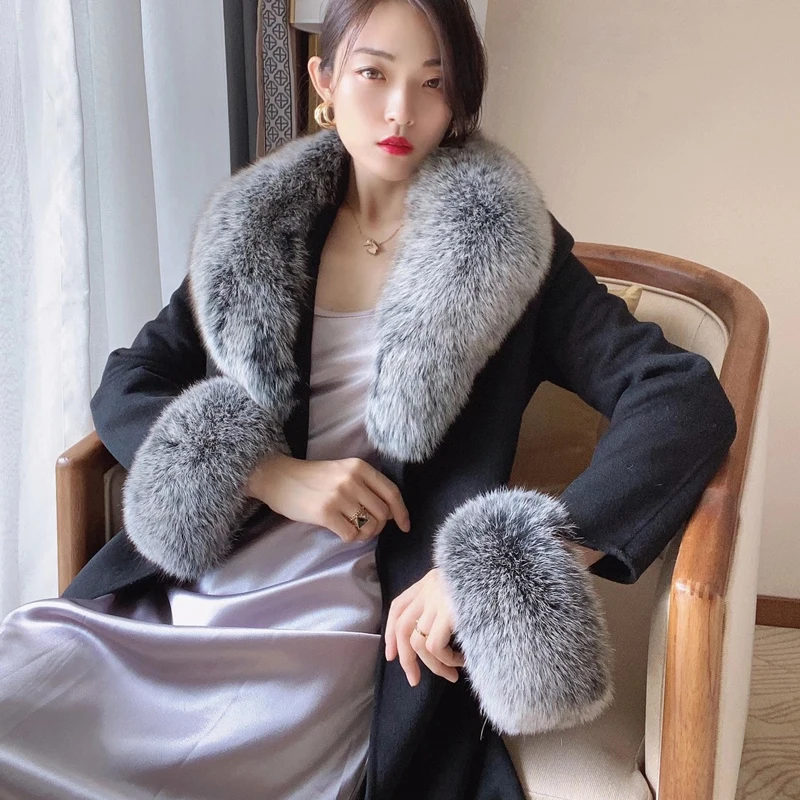 Женский шарф с воротником из натурального Лисьего меха теплые шарфы на шею шаль