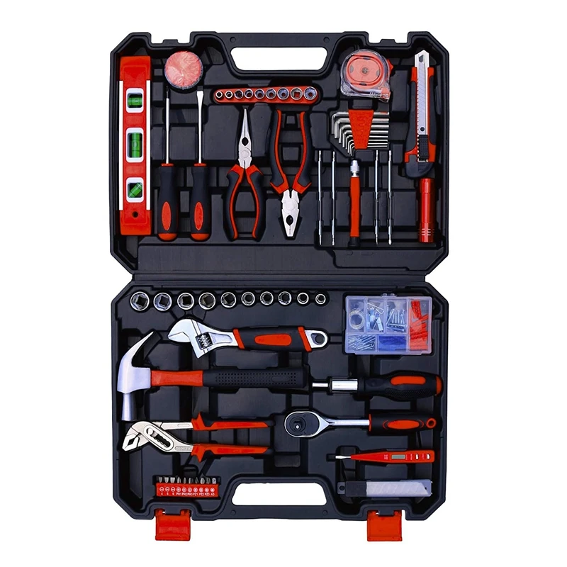 

120 Pcs Household Repair Tool Kit Ratchet Wrench Hand Tool Set With Plastic Toolbox For College Homeowner Diyer Handyman