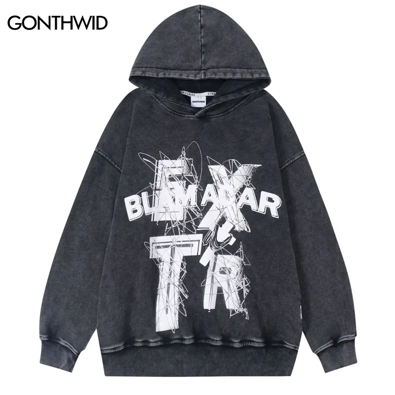

Vintage Hoodie Y2K Streetwear Hip Hop Letter Print Washed Hooded Sweatshirt Harajuku Fashion Casual Cotton Punk Gothic Pullover