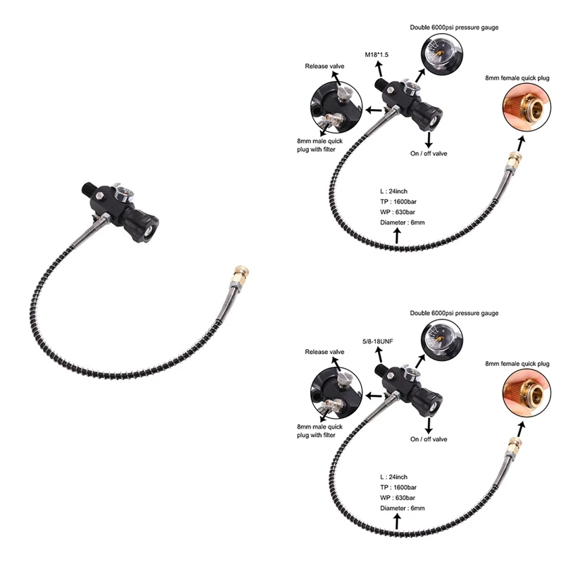 

PCP Tank Dual Gauge Charging Valve Air Filling Station Refill Adapter With 400Bar 6000Psi Gauge 50Cm Hose