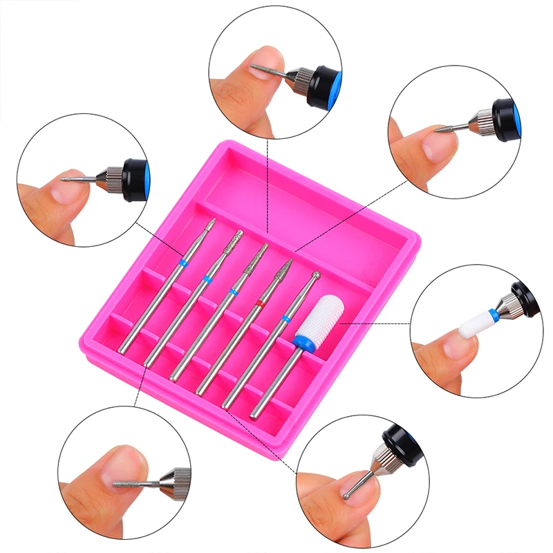 6pcs Ceramic Diamond Nail Drill Set Milling Cutter for Manicure Rotary Burr Clean Bits Electric Machine Polishing Accessory Kits - купить по