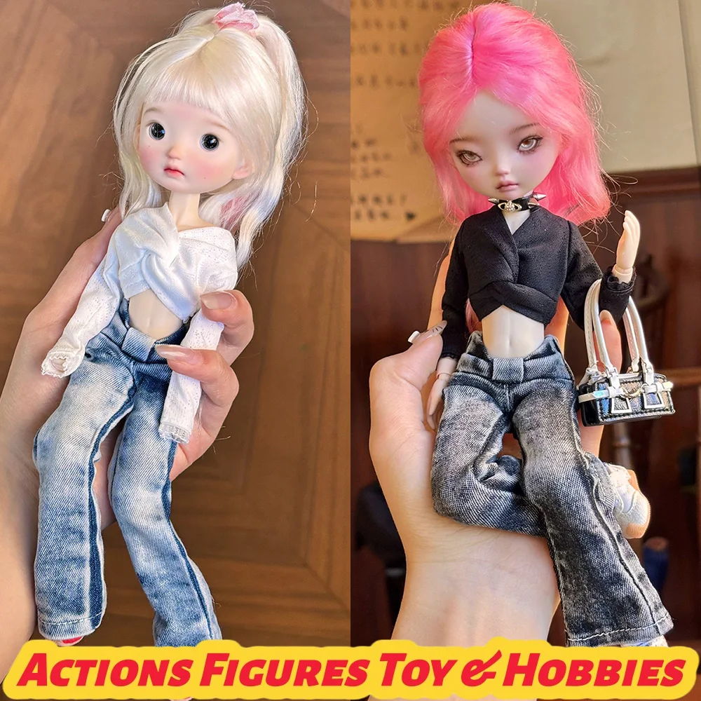 Фото Комплект одежды для кукол BJD в масштабе 1/6: джинсовые брюки с бантом [микро-клеш], укороченная рубашка с длинными рукавами для моделей ob22, ob24, для самостоятельного изготовления игрушек №1