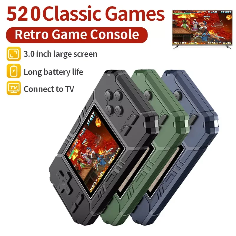 

Retro Handheld Game Console 8-Bit 3.0 Inch Color LCD Game Player Built-in 520 Games Portable Mini Handheld Game Console