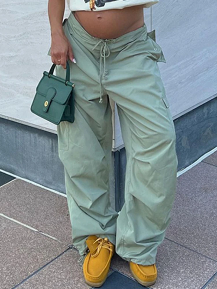 

WeiYao 2022 Drawstring Baggy y2k Cargo Pants Women Low Waist Sweatpant Trousers Vintage Streetwear Pockets Wide Leg Joggers Pant