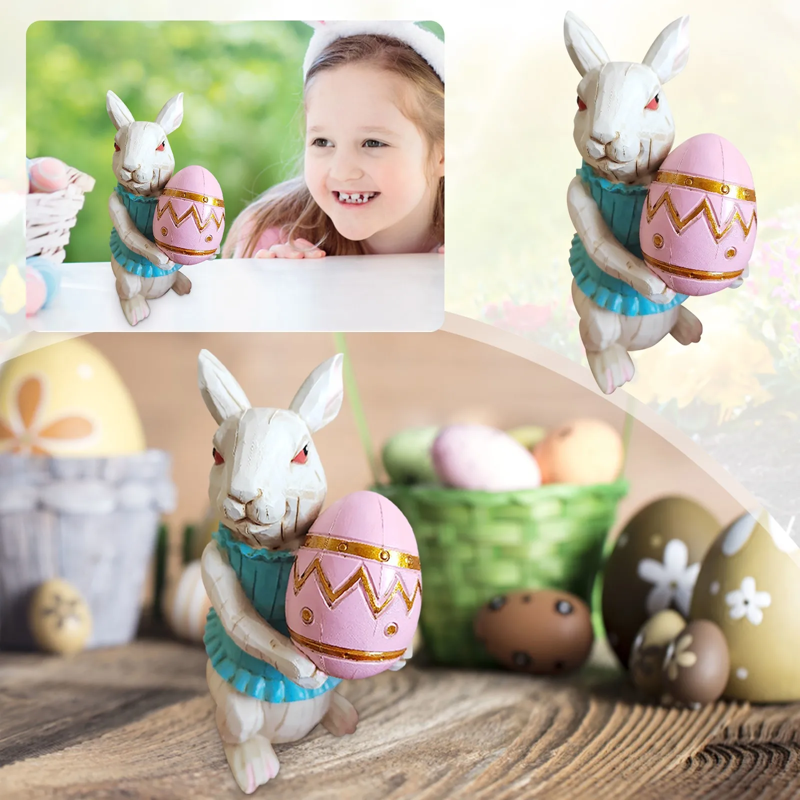 

Craft Mini Rabbit Decorative Craft Sculpture Carrot Ornament Eggs Cute Rabbit Easter Holding Desktop Ornament