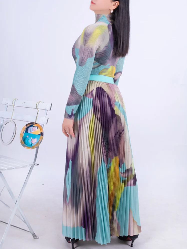 Женский плиссированный костюм GVUW Осенний облегающий топ с воротником-стойкой и