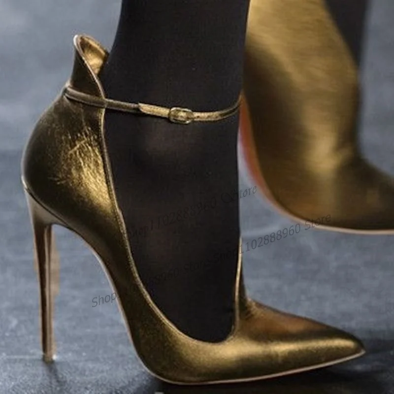 Туфли-лодочки женские на высоком каблуке с ремешком щиколотке и пряжкой