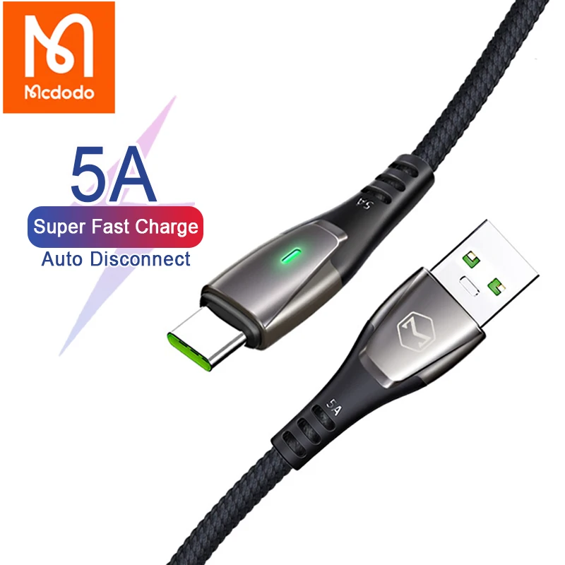 Mcdodo Type C Cable 5A Super VOOC Fast Charging For Huawei Samsung Xiaomi MacBook Tablet PC QC4.0 Type C Auto Disconnect Cable