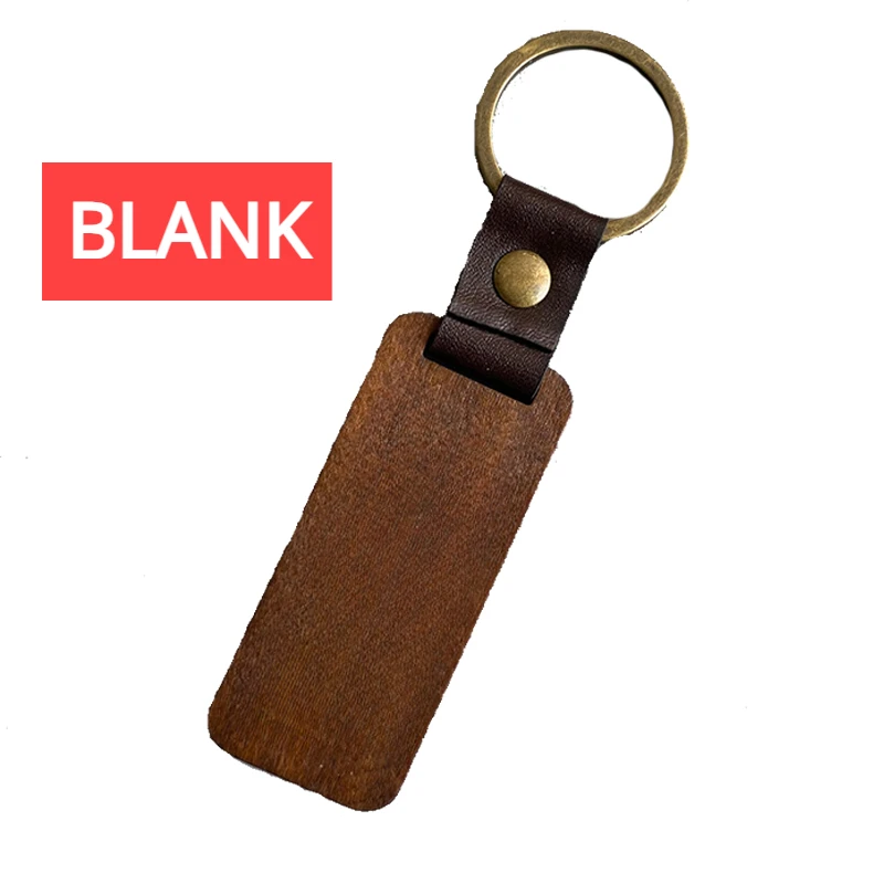 Diy Vintage Keychain Blanks  PU Leather Wooden Keyring For Men And Women Custom Letters Patterns Car Retro Key Chains Gift