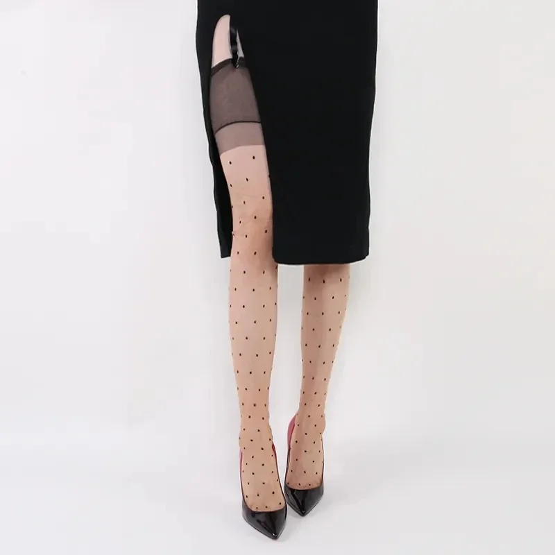 Ретро маленькие горошек телесные чулки женские прозрачные длинные неэластичные