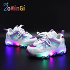 Детские светящиеся кроссовки, сетчатые дышащие Сникерсы для мальчиков и девочек, модная теннисная обувь со светодиодами, размеры 21-30
