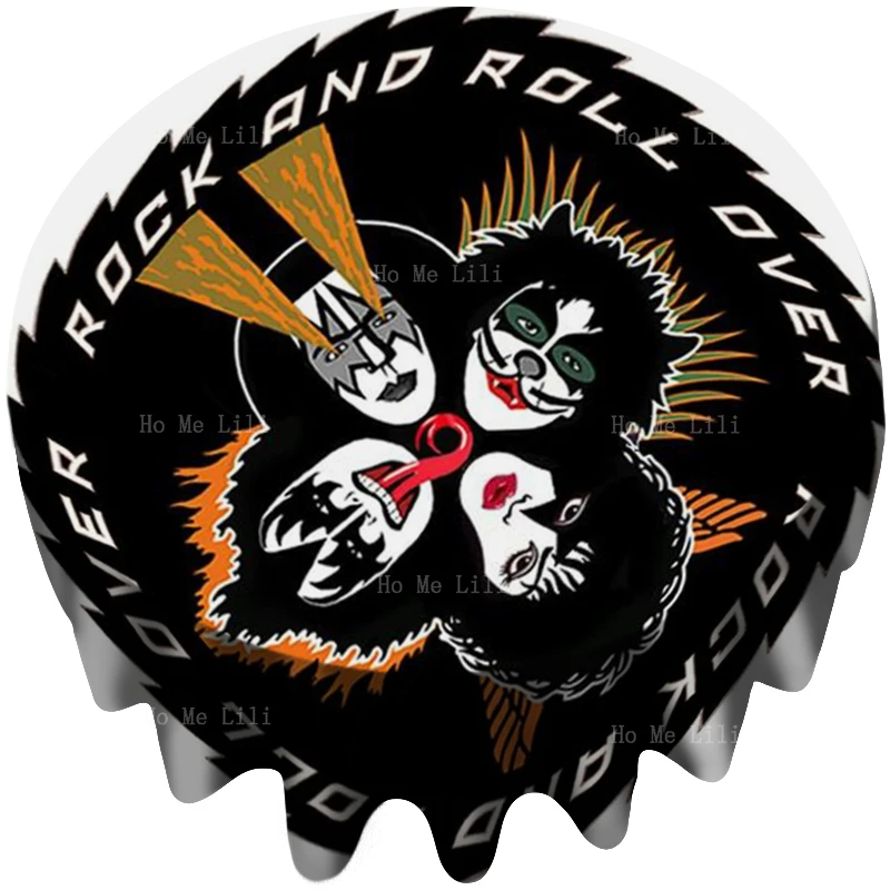 Kiss'S Music Album Rock Everywhere Retro Record Oil And Water Proof Kitchen Table Decoration Round Tablecloth