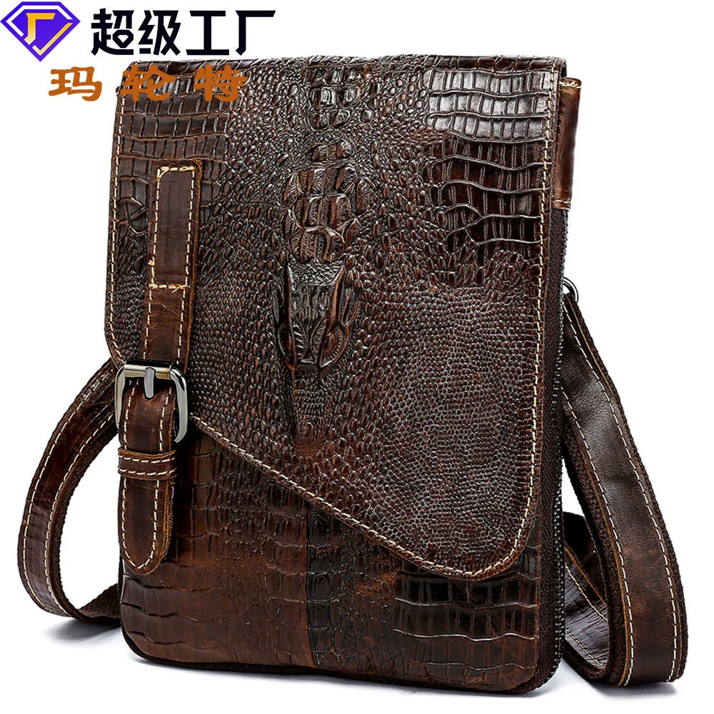 

Top leather men's bag crocodile flap business Single Shoulder Bag Messenger