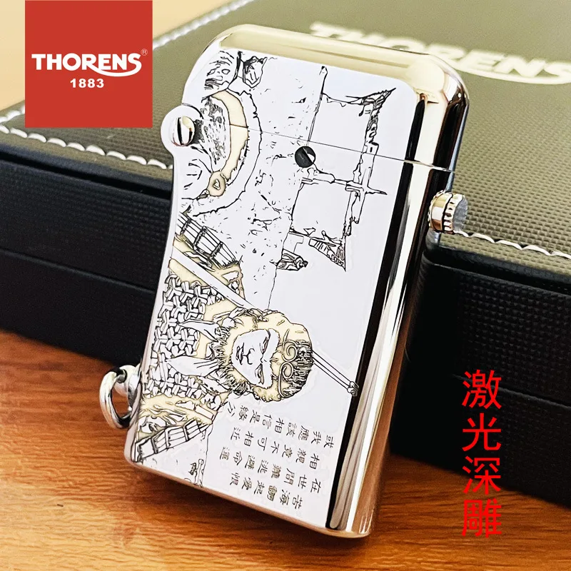 

100% New Light Luxury THORENS Double Hook Kerosene Lighter Personality Creativity Pure Brass Surface Sculpture Grinding Wheel