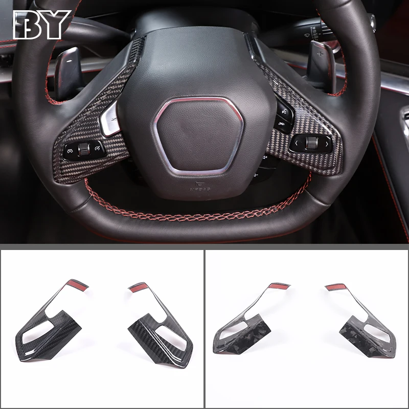 

For Chevrolet Corvette C8 Z51 Z06 2020-2023 Real Carbon Fiber Car Steering Wheel Button Frame Cover Trim Sticker Car Accessorie