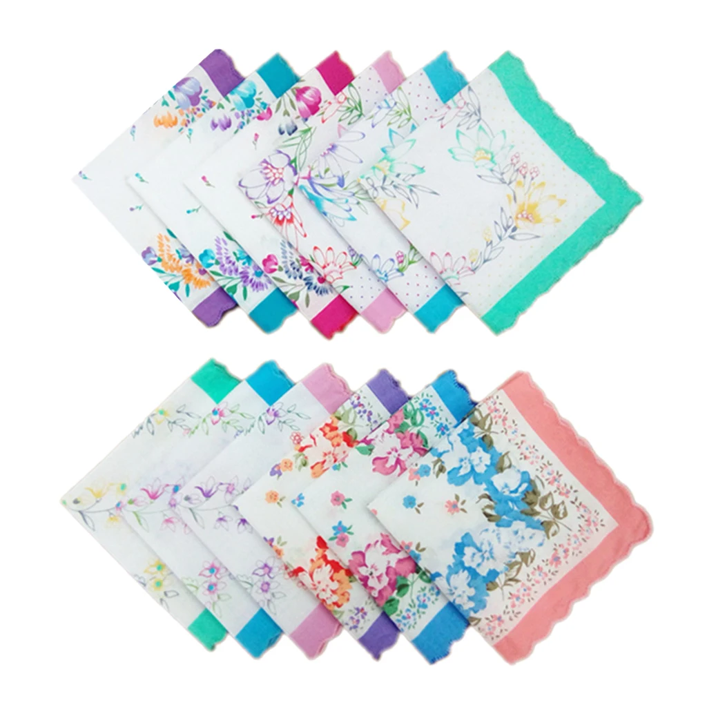 

12x Women Cotton Multicolor Hanky Premium Square Gifts