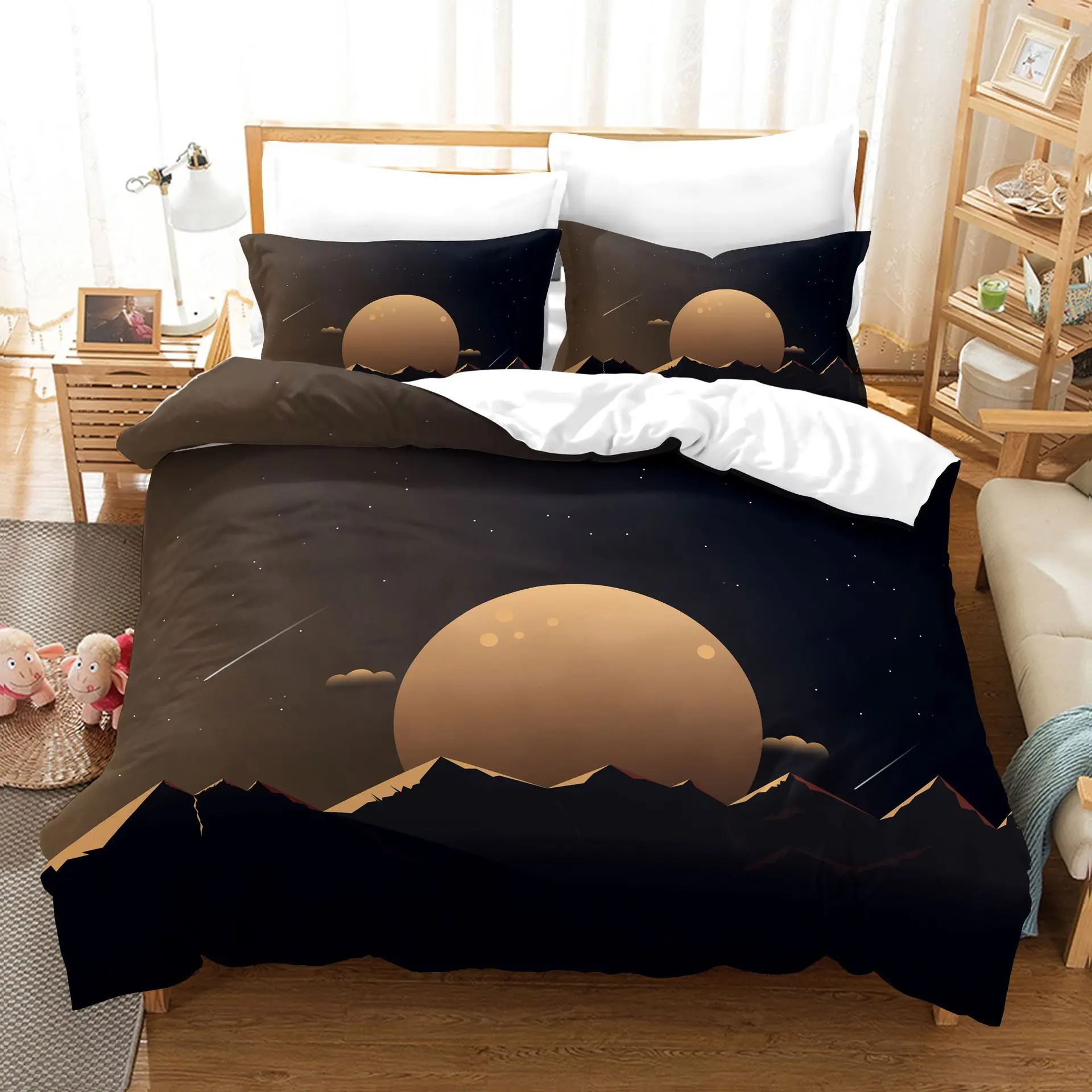 

Bed 3D Print Landscape Snow Mountain Print Queen Bedding Duvet Cover Set Bedspreads With Pillowcase Natural Scenery Pattern