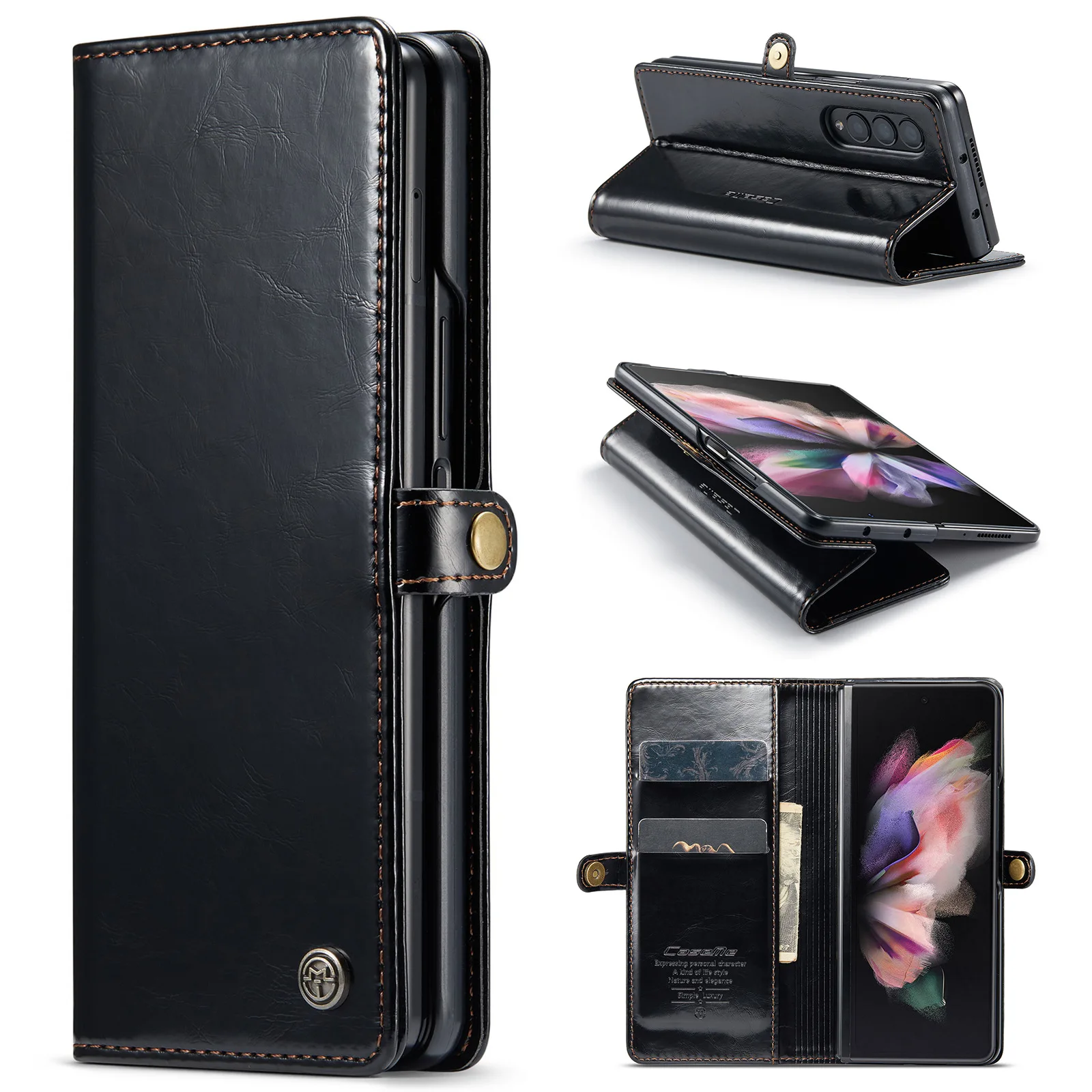

Luxury Folding Screen Wallet Leather Flip Case For Samsung Galaxy Z Fold 4 ZFold3 Flip 3 Flip4 5G Card Wallet Phone Cover Coque