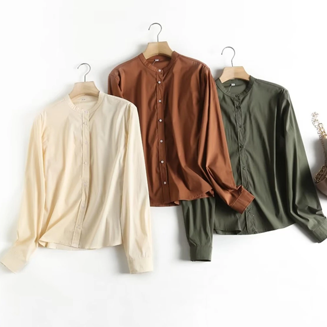 

Женская однотонная блузка с длинным рукавом и воротником-стойкой