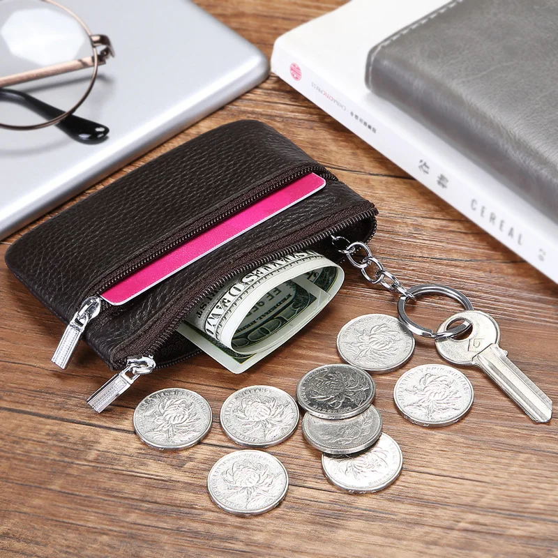 Wristlet Wallets for Women Coin Purse Luxury Genuine Leather Clutch Bags Ladies Money Credit Card Keychain Holder Short Wallet