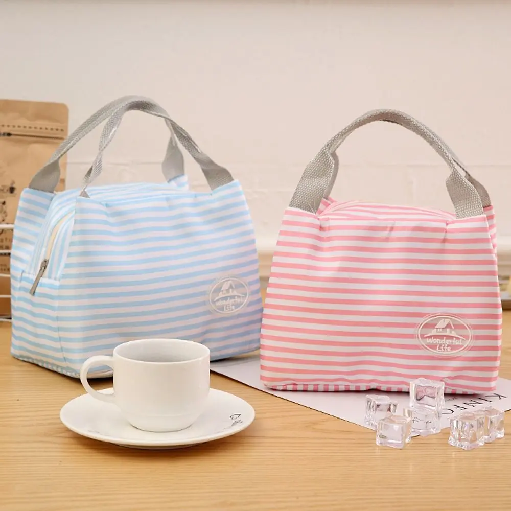 

Cute Lunch Bag Insulated Cold Stripe Picnic Carry Case Thermal Portable Waterproof Box Pouch Lunch Container Food Storage Bags