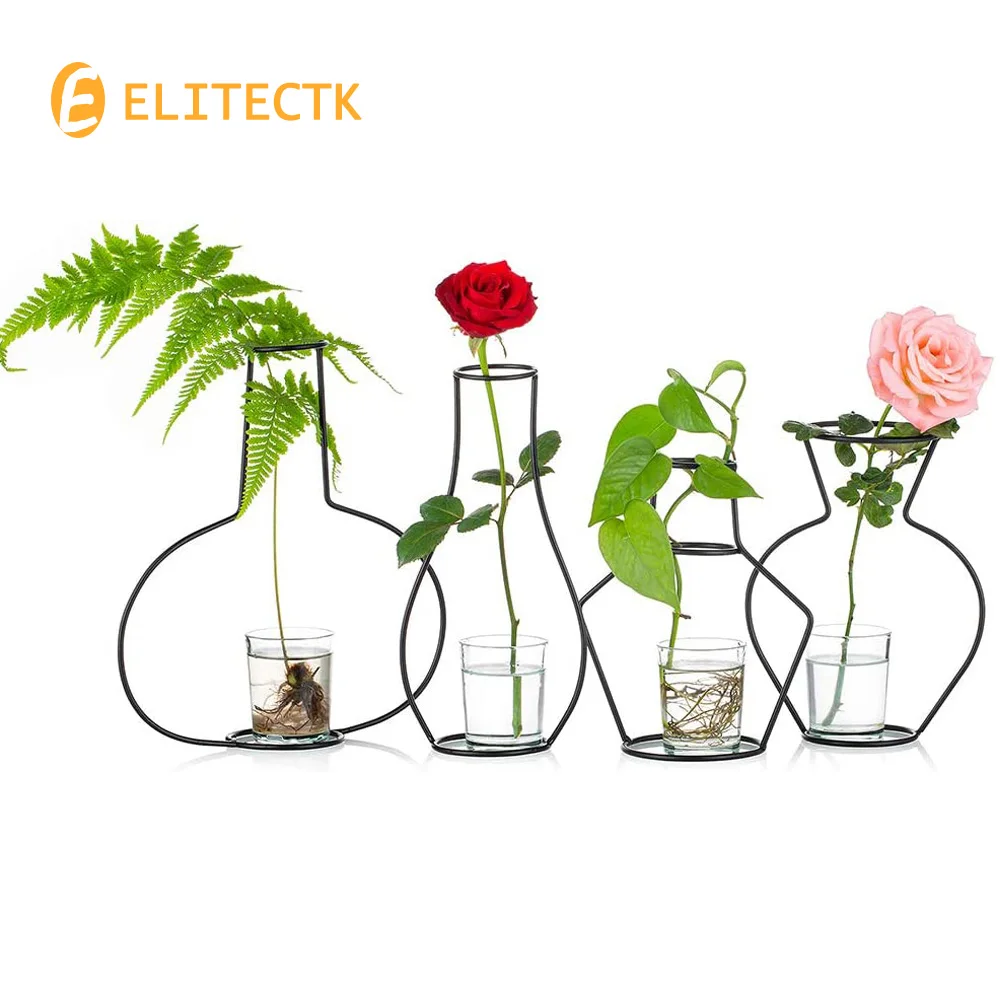 

Ваза из железной проволоки со стеклянными чашками, композиция из искусственных высушенных цветов, железная поделка, аксессуары для цветов, ...