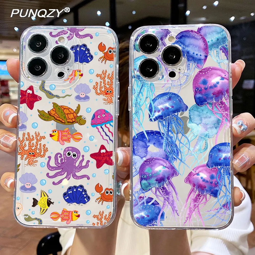 

Summer ocean Animal jellyfish Phone Case For iPhone 14 Pro Max 12 PRO 13 PRO MAX XR XS 6 7 PLUS Soft TPU Cover for iphone 11 pro