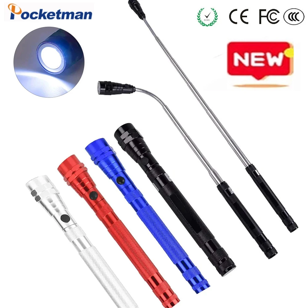 Most Bright LED Flashlight Flexible Head 3 LED Flashlights Emergency Light Telescopic Torch with Magnet Pick Up Tool Lamp Light