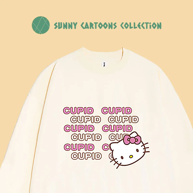 

Sanrio Hello Kitty Women Hoodie Thin Cartoon O-Neck Female Sweatshirt Trendy Teenage Autumn Clothes Simple Cotton Pullovers