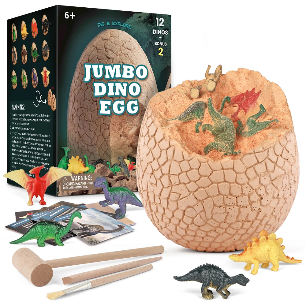 

Jumbo Dino Egg Dinosaur Eggs Dig Kit with 12 Different Dinosaur Toys for Kids Archaeology Paleontology Science Educational Gifts