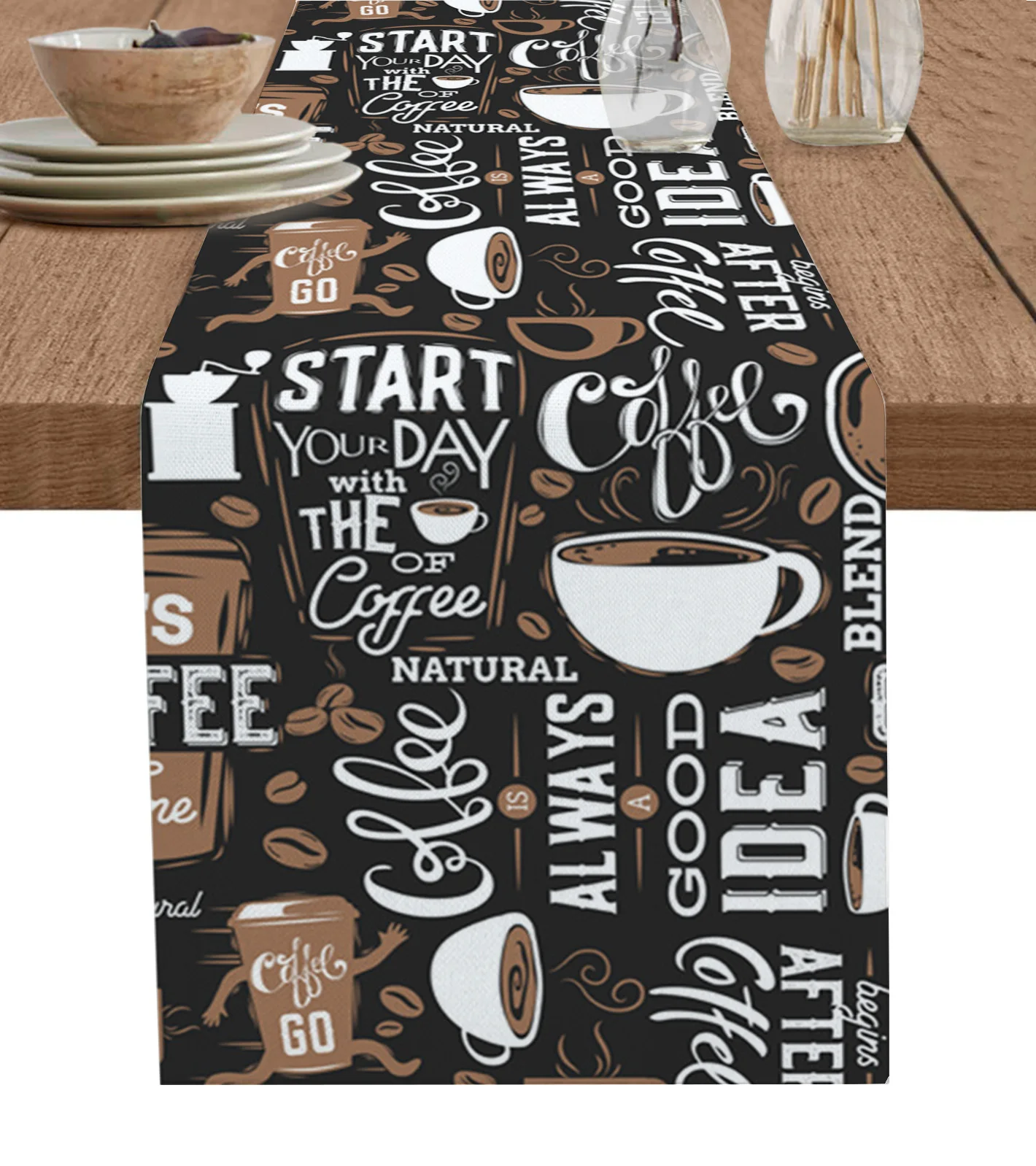 

Coffee Coffee Beans Coffee Cup Table Runner Kitchen Dining Table Decor Tablecloth Wedding Holiday Decor Table Runner