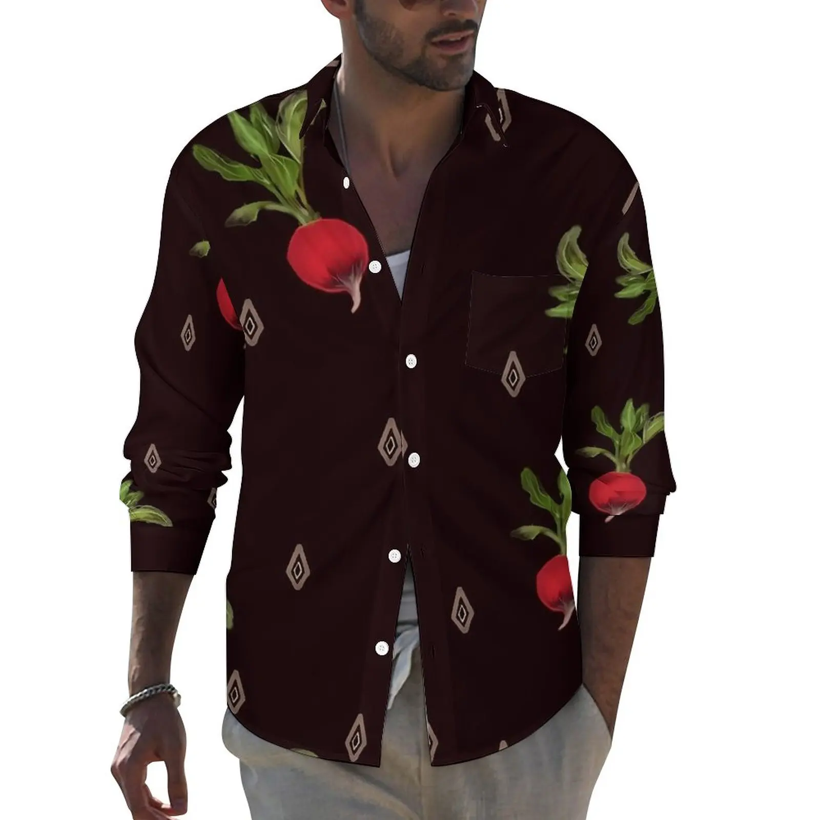 

Totally Radishes Shirt Vegetable Print Casual Shirts Long Sleeve Design Street Blouses Spring Vintage Oversize Clothes