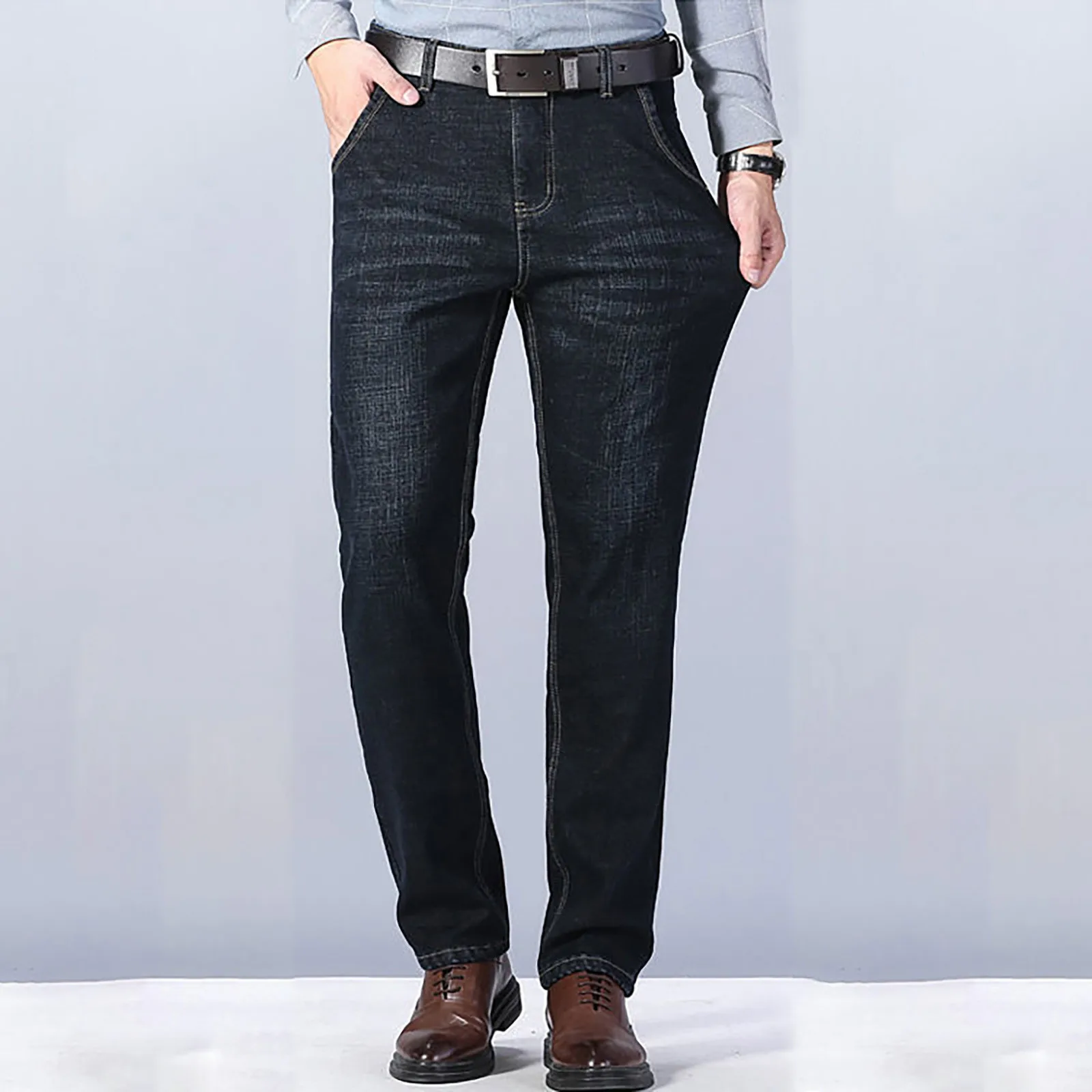 Зимние эластичные универсальные толстые теплые джинсы мужские уличные модные