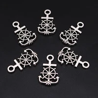 12pcs silver plated sea sailor anchor rudder pendant retro earrings bracelet metal accessories diy charm jewelry crafts making