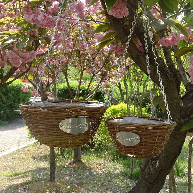 

Gardening Rattan Flower Basket Hanging Wall Flower Pot Indoor Balcony Garden Hanging Plant Decorative Flowerpot Straw Baskets