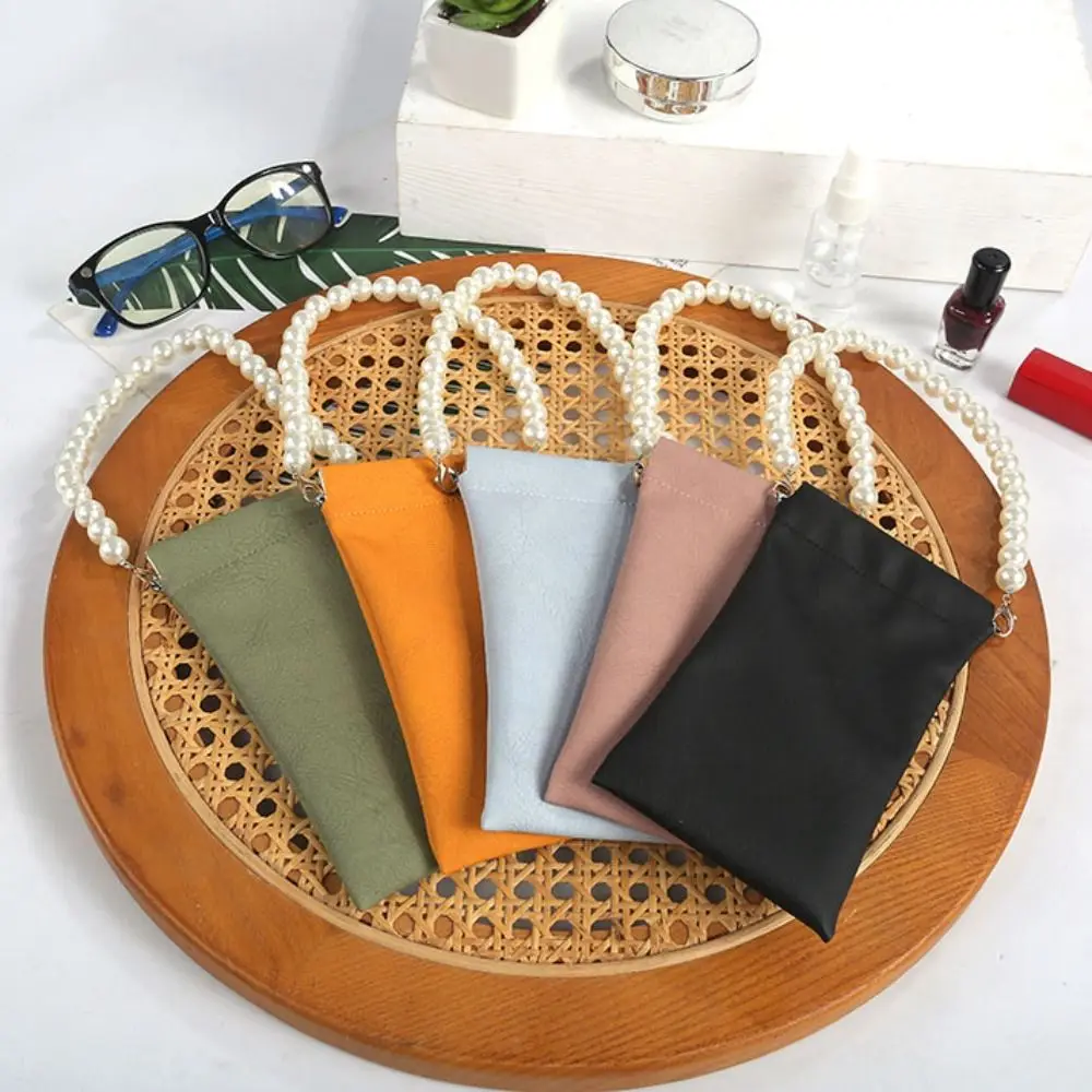 

Pearl Hand Hanging Self-closing Glasses Case PU Leather Elegant for Male Female Children