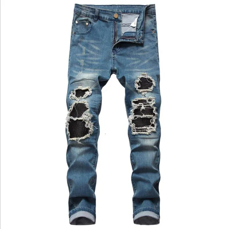 

2022 New Arrival Men Ripped Hole Jeans Casual Slim Skinny Blue Black Jeans Men Trousers Fashion Male Hip Hop Elastic Denim Pants