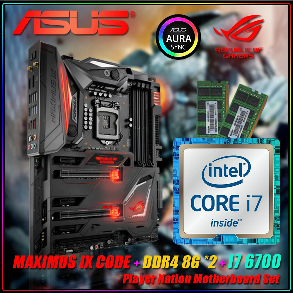 

LGA 1151 Motherboard ASUS ROG MAXIMUS IX CODE + Core I7 6700 + DDR4 8G*2, Z270 Bluetooth 4.2 Motherboard Set, With CPU kit