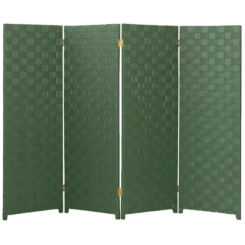 

4 ft. Short Woven Fiber Outdoor All Weather Folding Screen - 4 Panel - Green