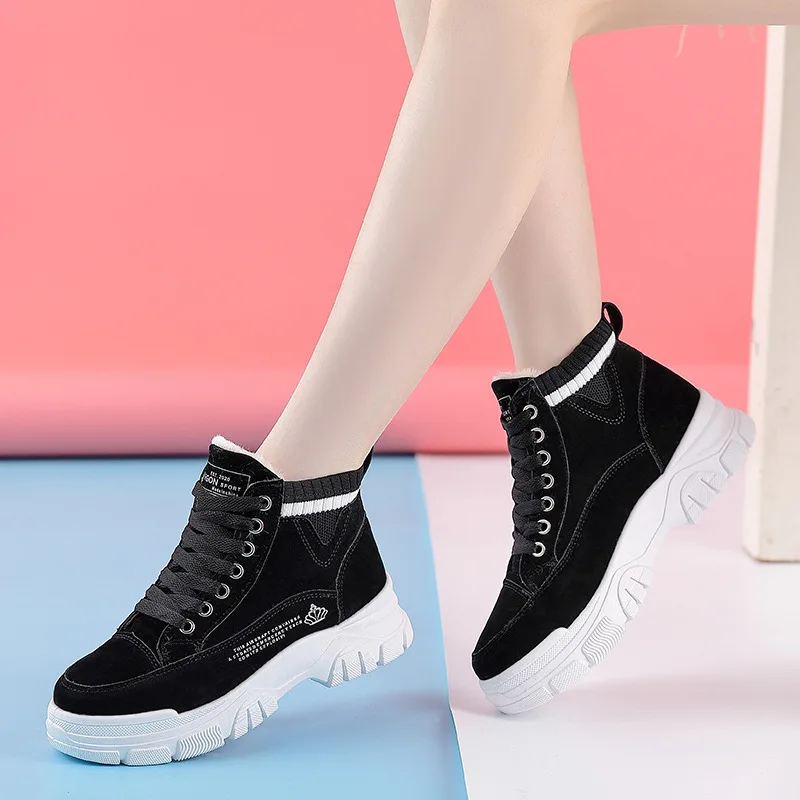 

Women's Shoes Platform Female Footwear Modis All-Match Clogs Winter Dress New 2023 Cross Flock Basic Med Cross-tied Fabric