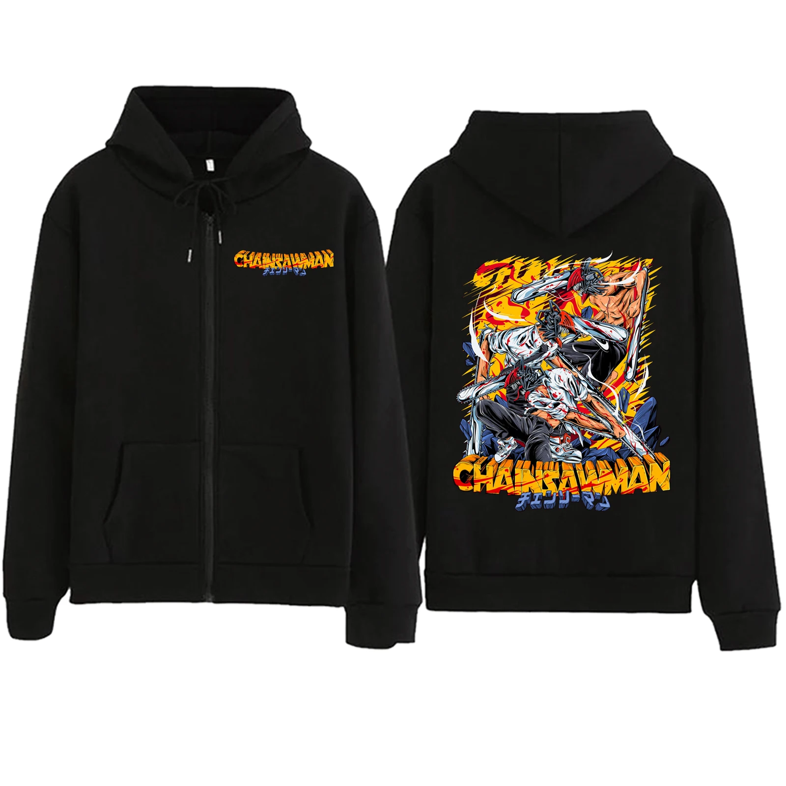 

Худи мужское на молнии с принтом «бензопила»