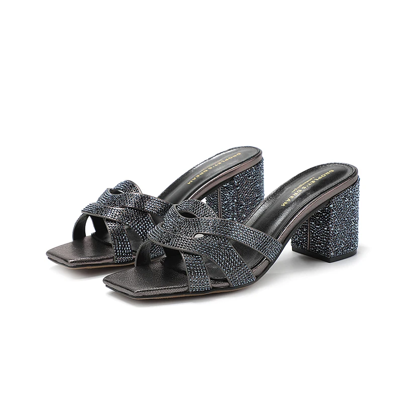 SexyFashion Bright Diamond High Heels Slippers Rhinestone Accessories Sandals New Summer Beach Open Toe Flip-Flops Women's Shoes