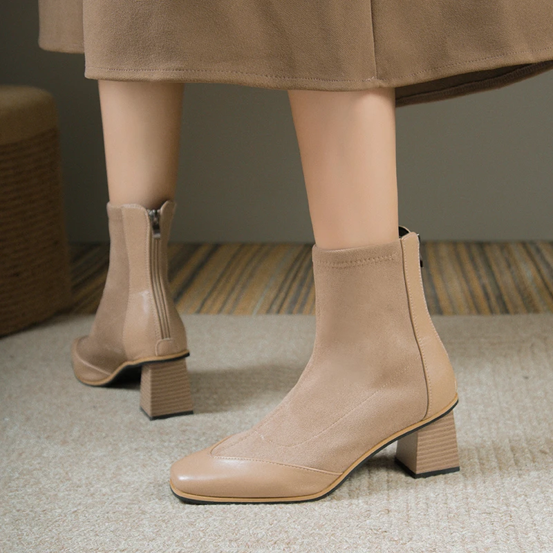 Зимние уличные женские ботинки на высоком каблуке с коротким вырезом и молнией